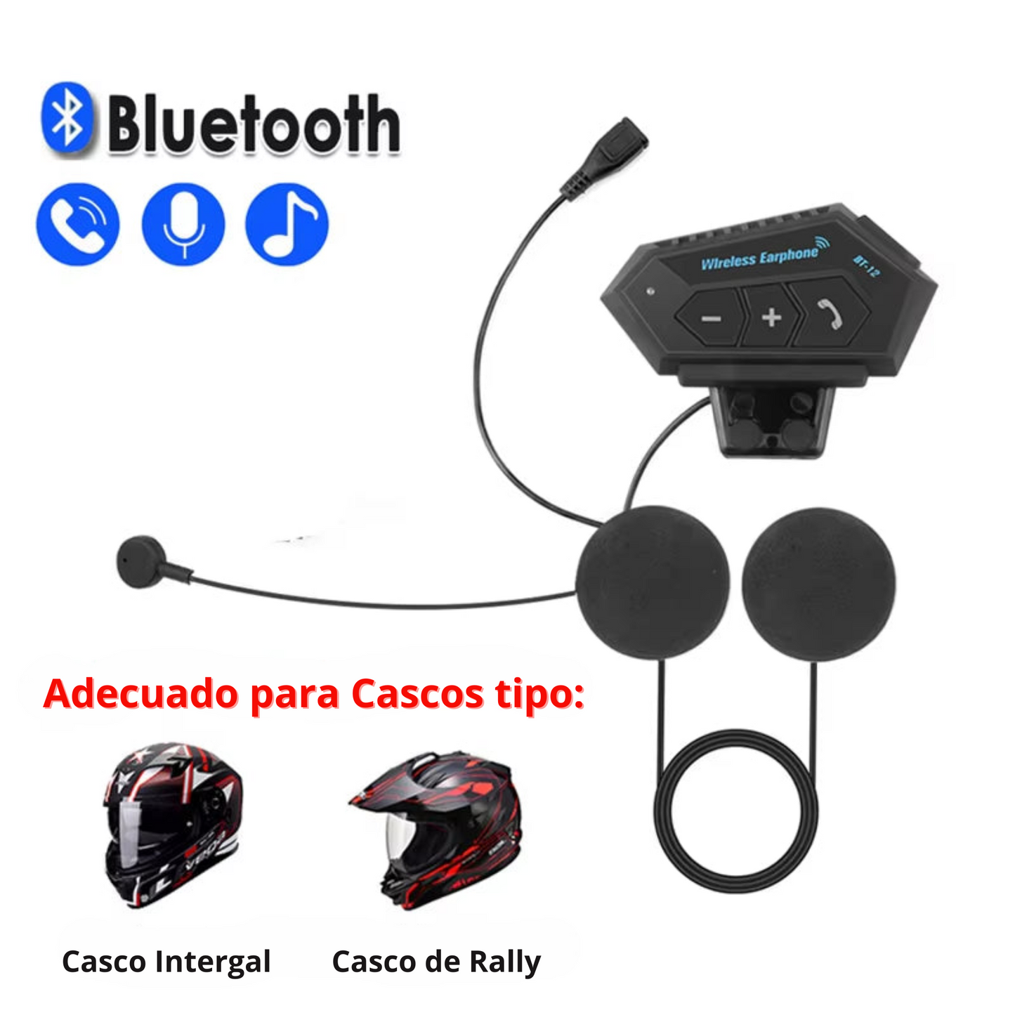Moto Sound X Auriculares Bluetooth para Casco de Motocicleta, Inalámbricos, Manos Libres, Estéreo, Anti Interferencias, Impermeables, Reproductor de Música y Altavoz.